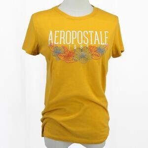 Aéropostale Classic Crew “1987” Floral Graphic Tee – Mustard Yellow, Size L